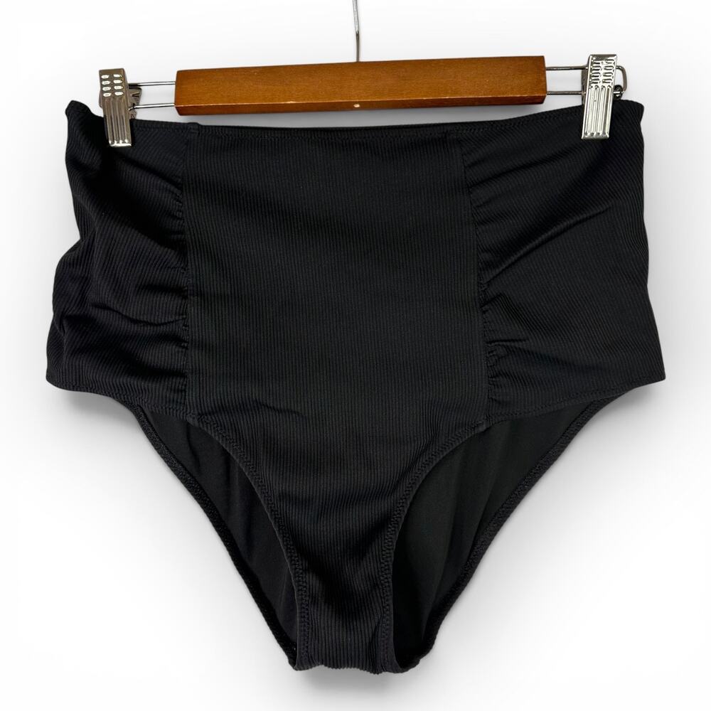 Aerie High Waisted Bikini Bottoms Size Large Black Full Coverage Swim Beach